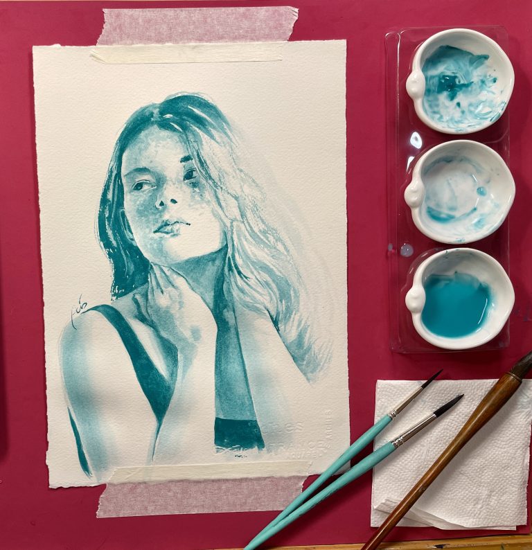 Retrato Monocromático en Turquesa con Rocío González